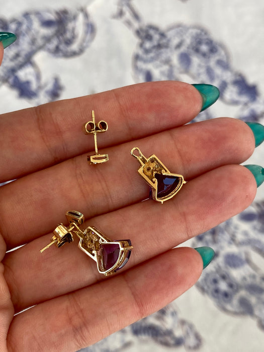 14k amethyst and diamond stud jacket earrings