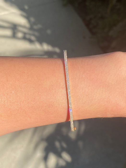 14k half blue enamel half diamond bangle