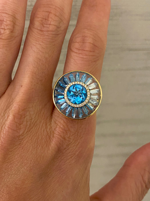 18k blue topaz diamond spinner ring size 6.5