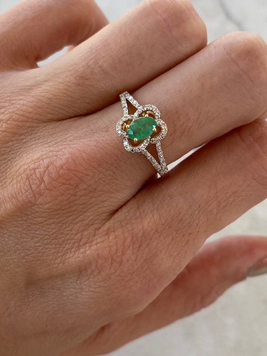 14K Natural Emerald & Diamond Two-Tone Ring