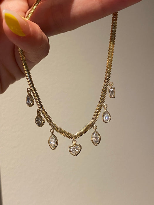 14K Gold Lab Diamond Charm Snake Chain Necklace