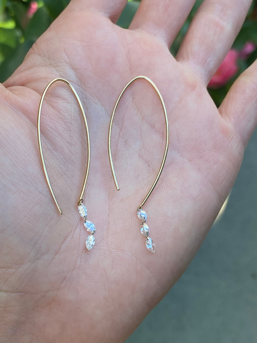 14k marquise drilled diamond wire earrings