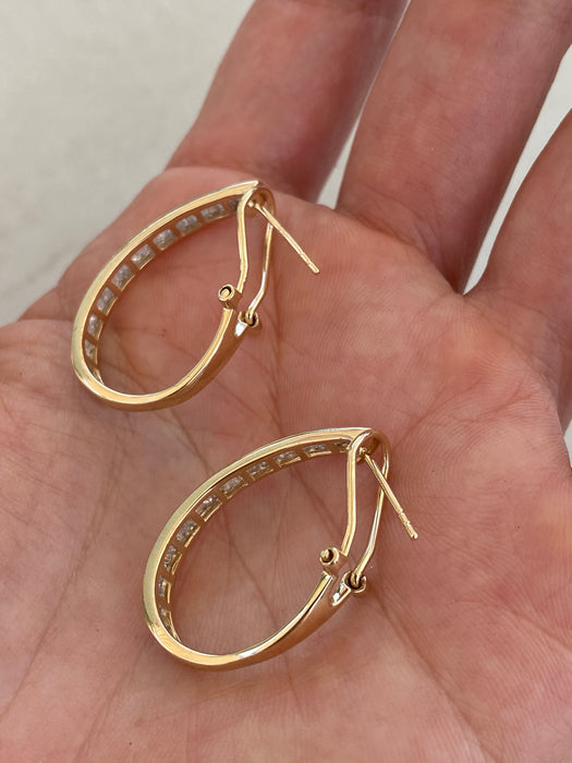 Vintage 14K Natural Baguette Diamond Hoop Earrings – 1.00 CTW