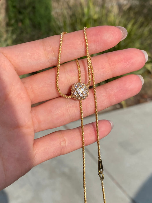 18k diamond ball charm on a chain necklace 16”
