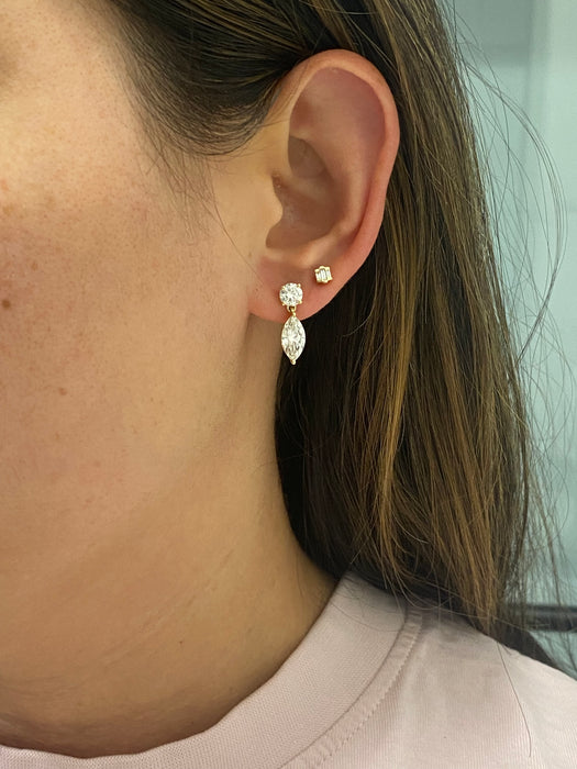14K Gold 3 TCW Round & Marquise Lab Diamond Drop Earrings