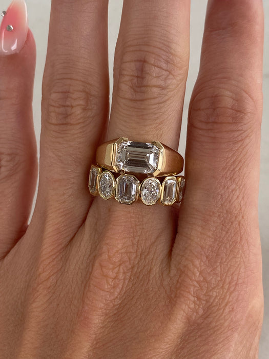 14K Gold 2.58 Carat East-West Emerald Cut Lab Diamond Ring