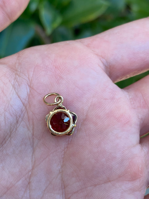 14k garnet flower charm pendant