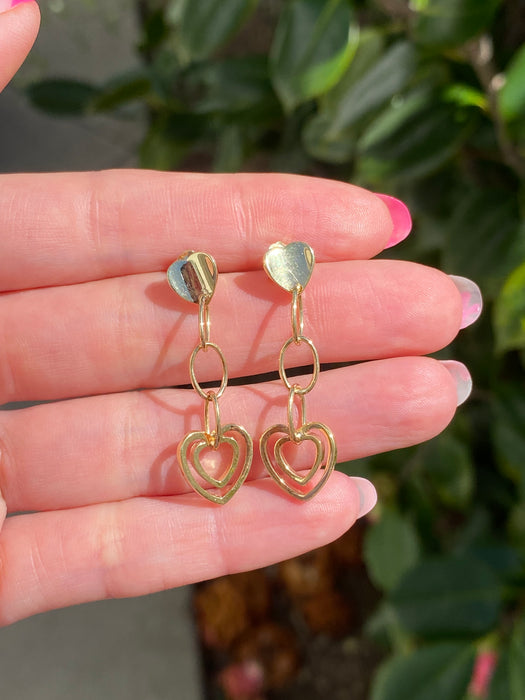 14k heart dangly earrings