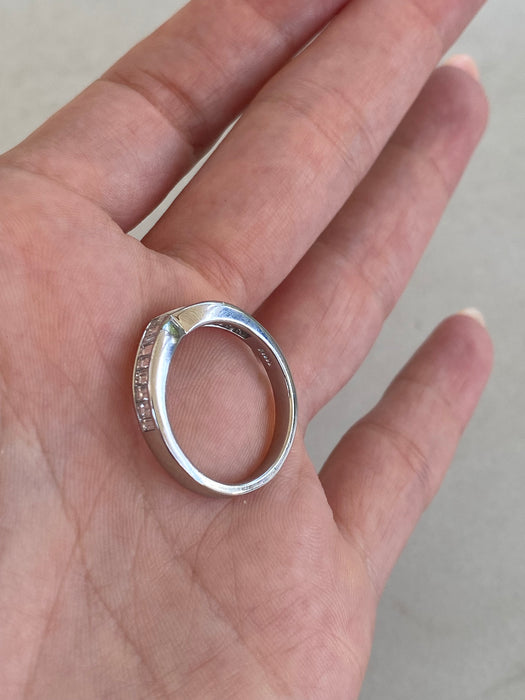 Vintage Platinum 900 Baguette Chevron Diamond Ring
