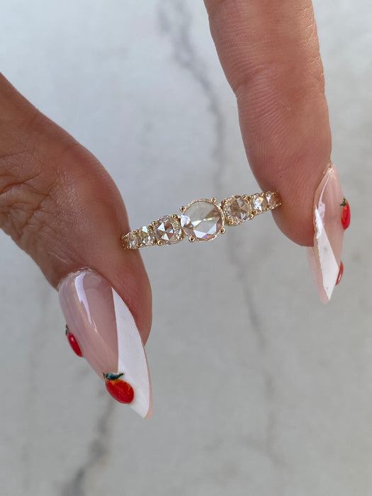 14K Gold Graduated Rose Cut Lab Diamond Ring