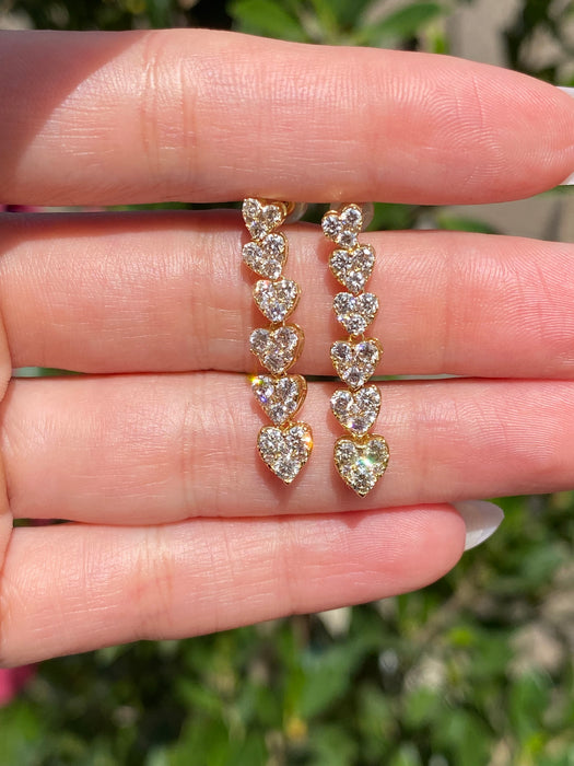 Vintage 18K Gold Natural Diamond Heart Dangle Earrings – 2.00 TCW