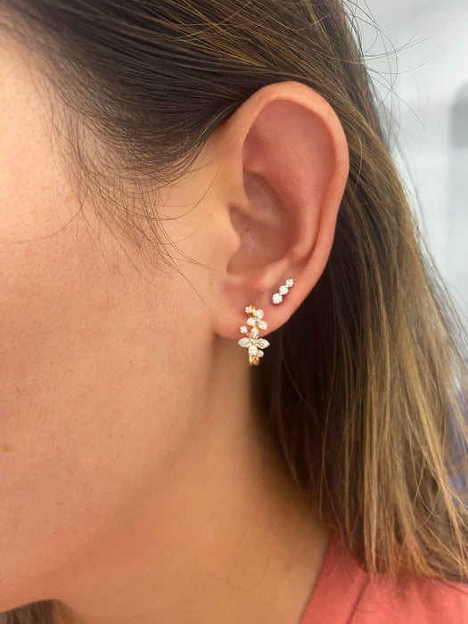 14K Natural Diamond Flower Huggies