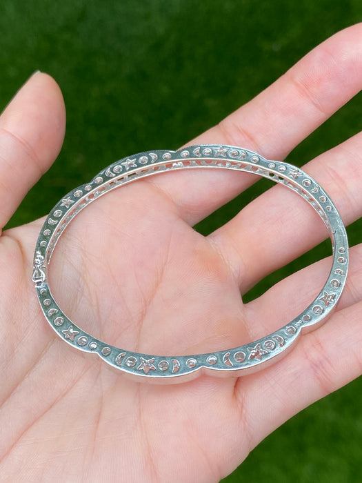 14k white gold diamond cutout star moon bangle