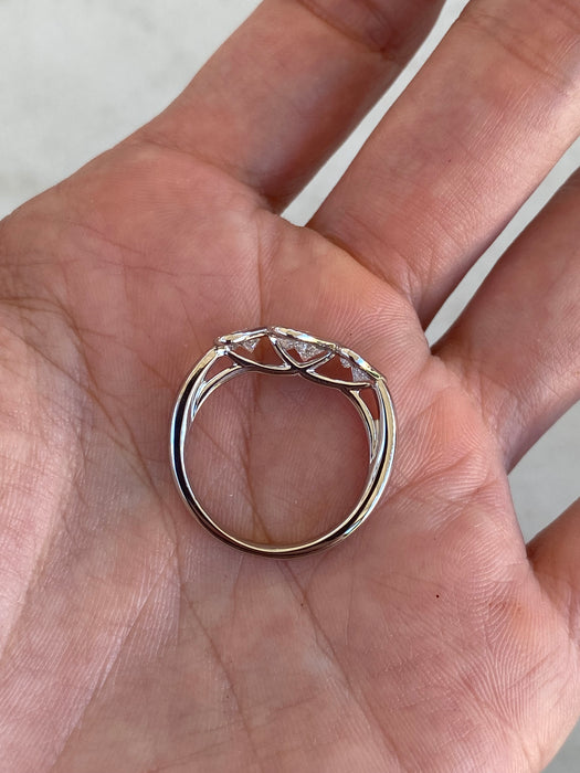 Vintage Platinum 900 Triple Heart Natural Diamond Ring