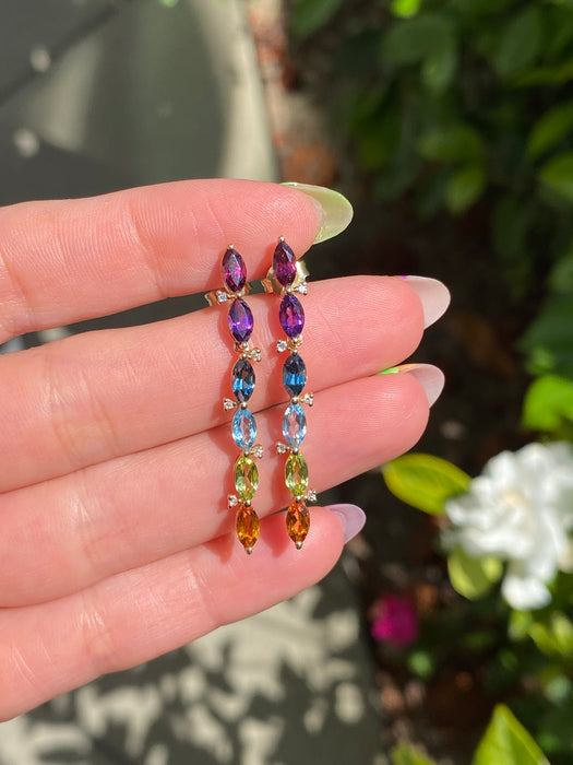 14k rainbow marquise earrings