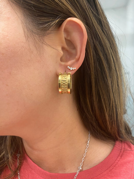 Vintage 14K Roman Numeral Hoop Earrings