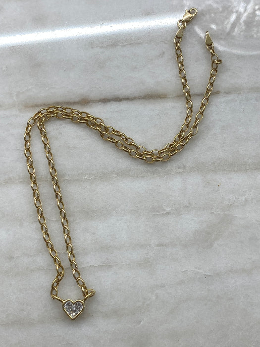 14K Gold Diamond Heart Necklace 16”