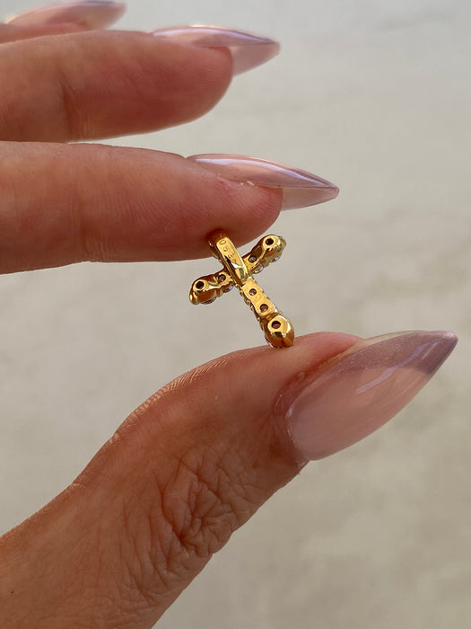 Vintage 18K Gold Diamond Cross Pendant