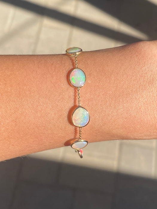 14K Natural Opal Bezel Station Bracelet