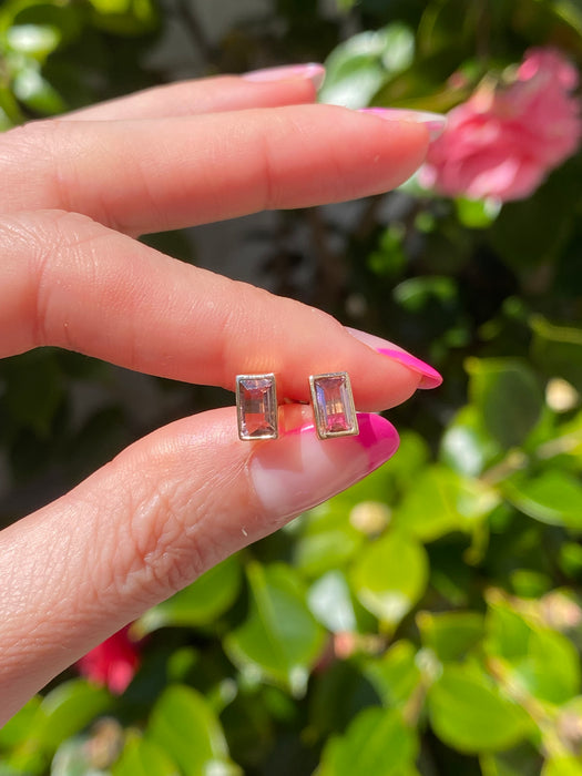 14k bezel set pink tourmaline stud earrings