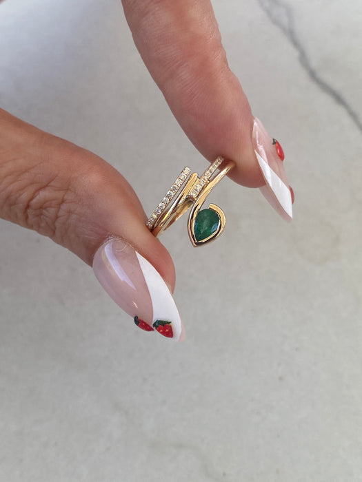 14K Yellow Gold Pear Emerald & Diamond Wrap Ring