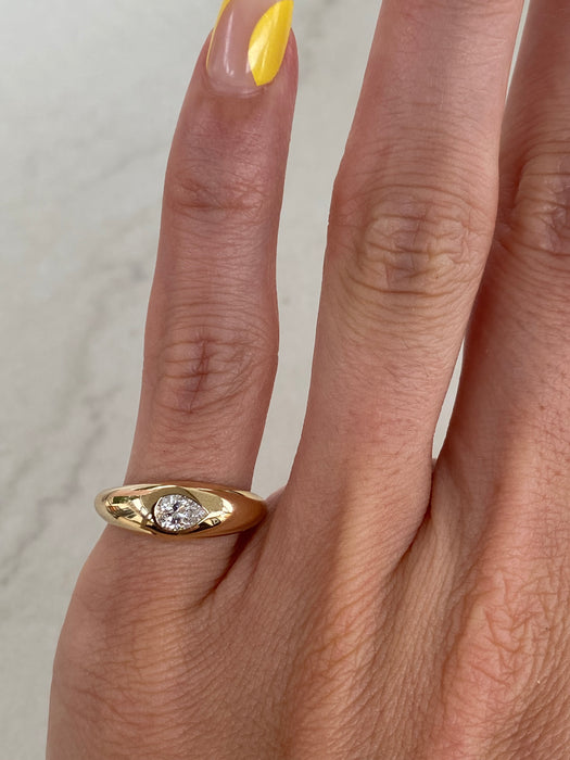 14K Gold Lab Diamond Pear Pinky Ring Size 4