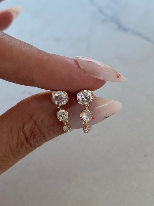 14K 1.7 TCW Bezel Set Lab Diamond Graduated Earrings