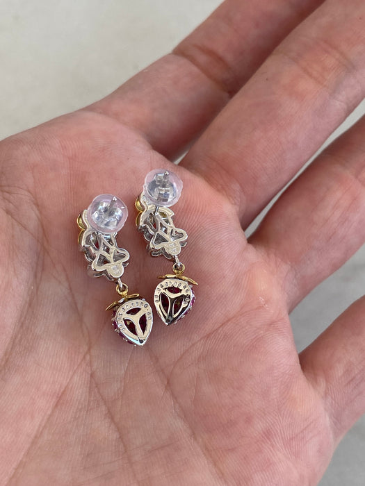 Vintage 18K Two-Tone Ruby, Sapphire & Diamond Strawberry Drop Earrings