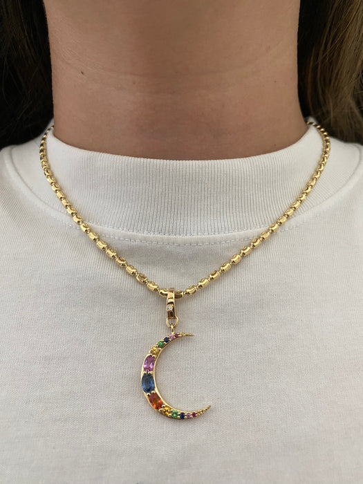 14K Gold Sapphire & Diamond Crescent Moon Charm
