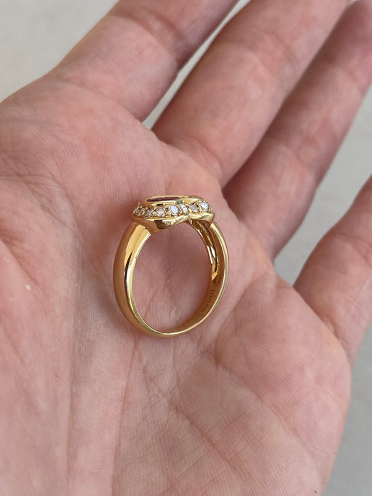 Vintage 18K Natural Ruby & Diamond Heart Ring