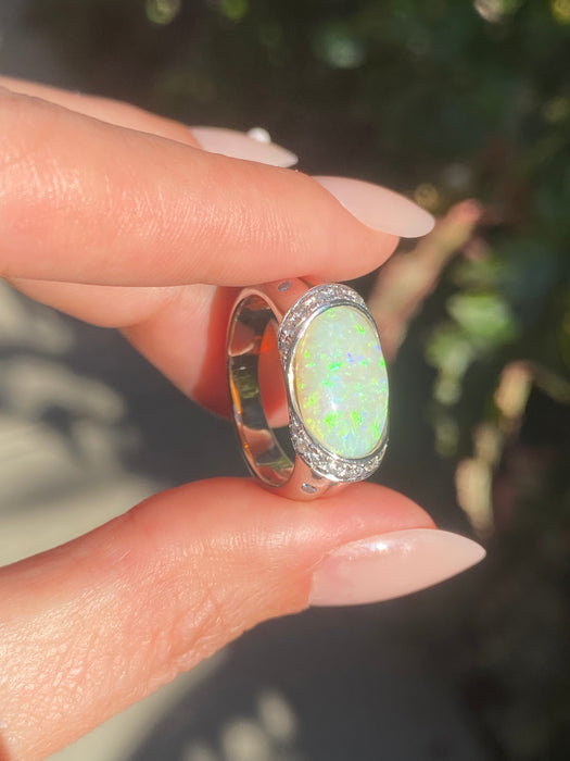 Platinum opal diamond ring size 7