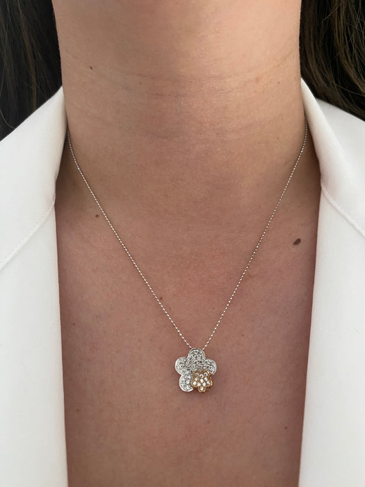 18k white gold bead chain with 18k diamond flower