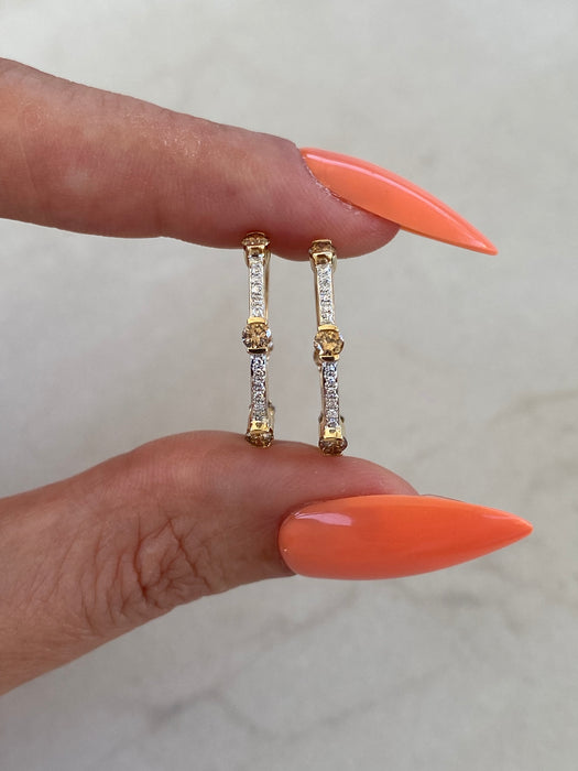 14K Gold Champagne Diamond Inside-Out Hoop Earrings