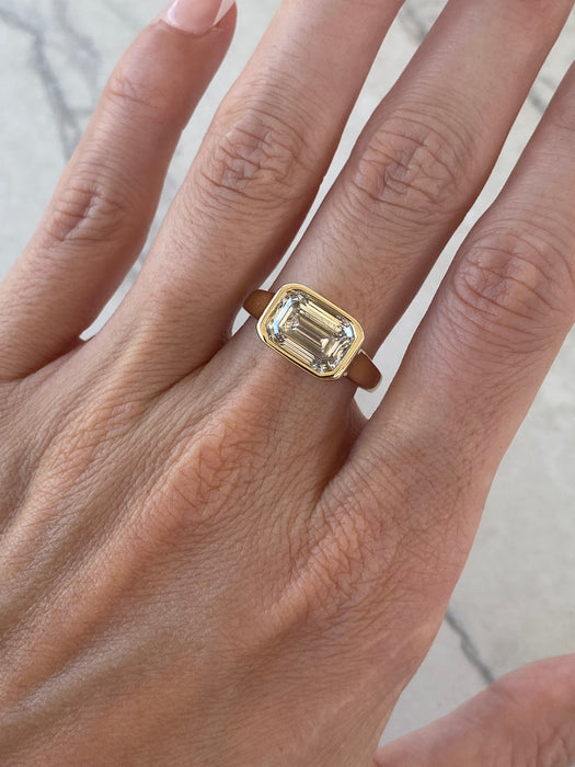 14K Gold 3.02 Carat Emerald-Cut Lab Diamond Bezel Ring - IGI