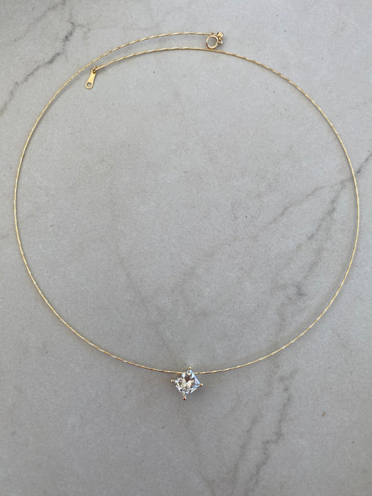 18K Gold Spiral Collar Necklace with Removable Lab Diamond Pendant