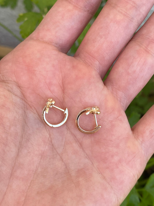 14K Gold Natural Diamond Bow Huggie Earrings
