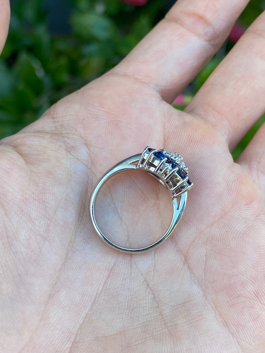 Platinum 850 blue sapphire diamond star snowflake ring size 6.5