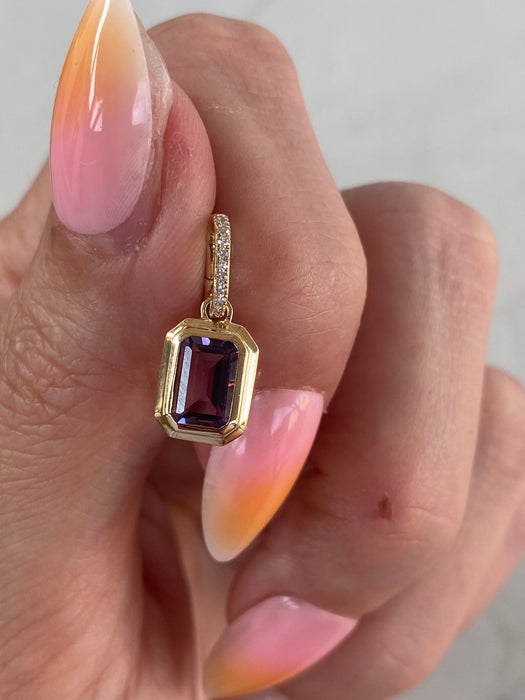 14K Emerald Cut Amethyst Pendant with Diamond-Set Enhancer Bail