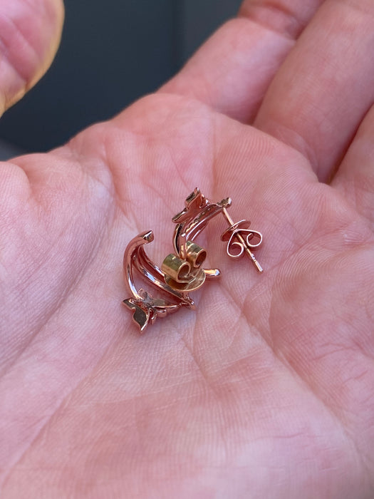 14k Rose Gold Diamond Butterfly J Huggie Earrings | Petite Diamond Huggies