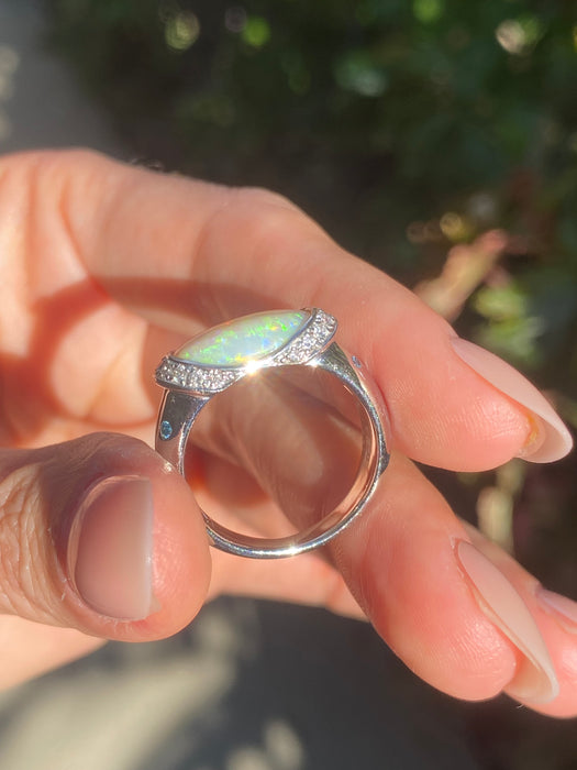 Platinum opal diamond ring size 7