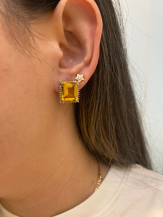 14k citrine diamond omega back earrings