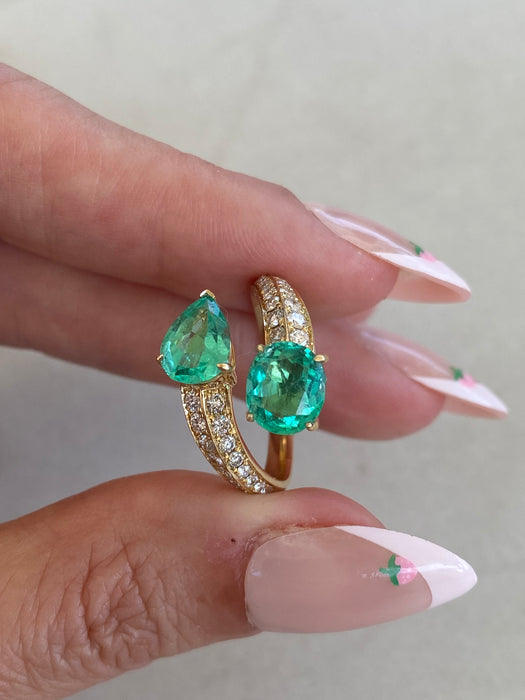 Vintage 18K Emerald & Diamond Bypass Ring