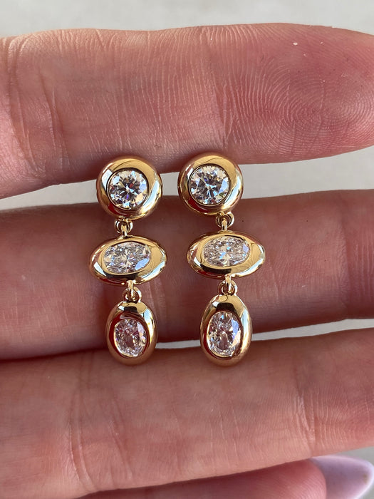 14K Gold Lab Oval & Round Diamond Bezel Drop Earrings – 1.70 CTW