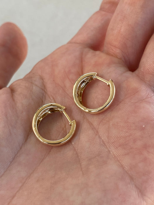 14K Gold Natural Diamond Rounded Flush Huggie Earrings