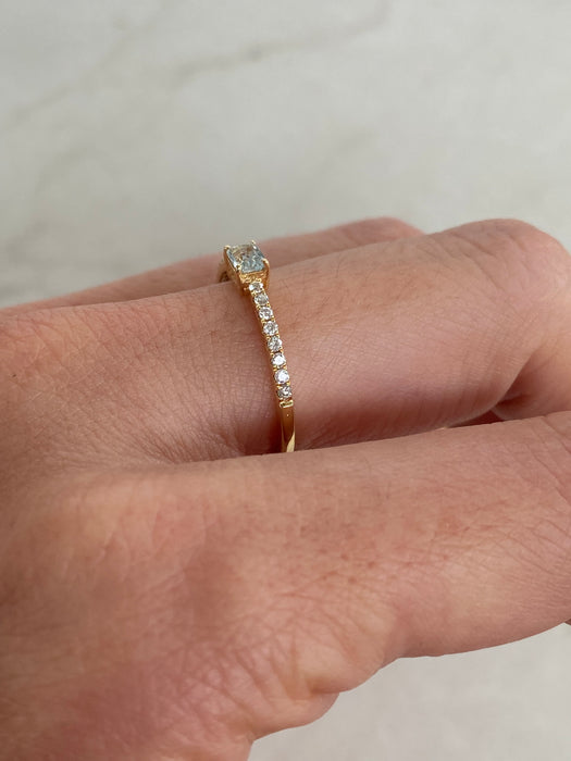 18K Gold Aquamarine & Diamond Baguette Ring | Size 6.75