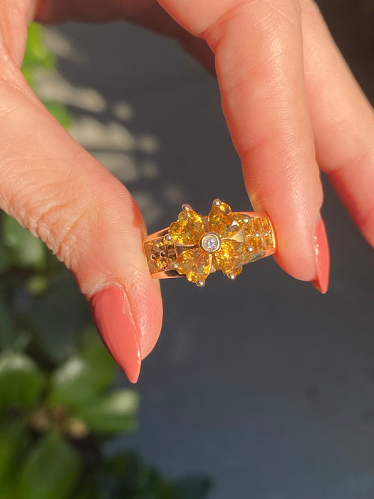 14k citrine flower diamond ring size 7