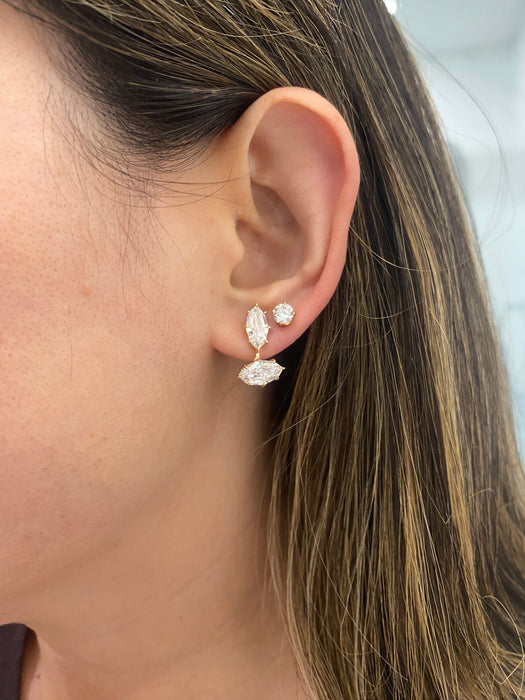 14K Gold 4.47 CTW Certified Marquise Lab Step Cut Diamond Drop Earrings