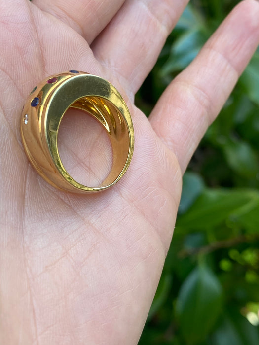 Vintage 18K Gold Multi-Gem Bombe Ring