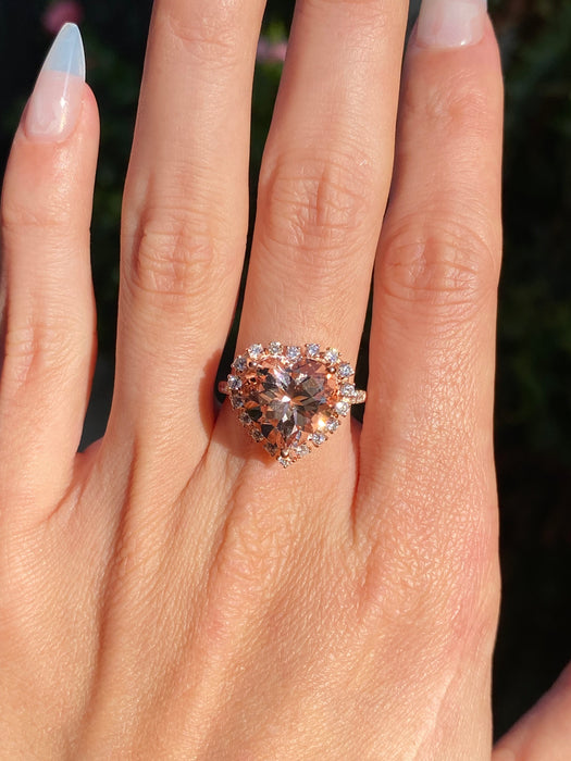 14k rose gold morganite heart diamond ring size 7