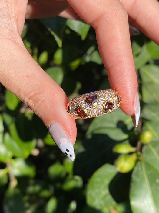 18k chubby donut garnet heart diamond ring size 7